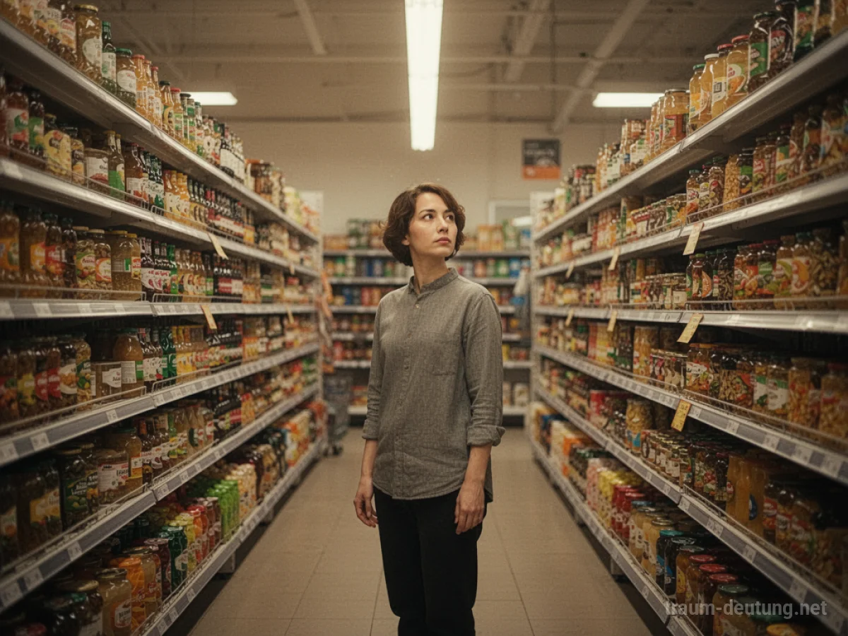 Eine Person steht in einem Supermarkt und betrachtet die Regale.