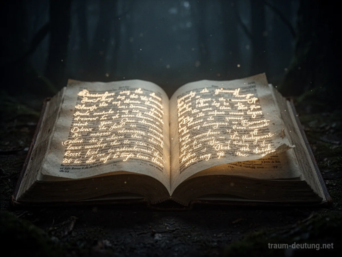 Ein aufgeschlagenes Buch mit leuchtender, unleserlicher Schrift