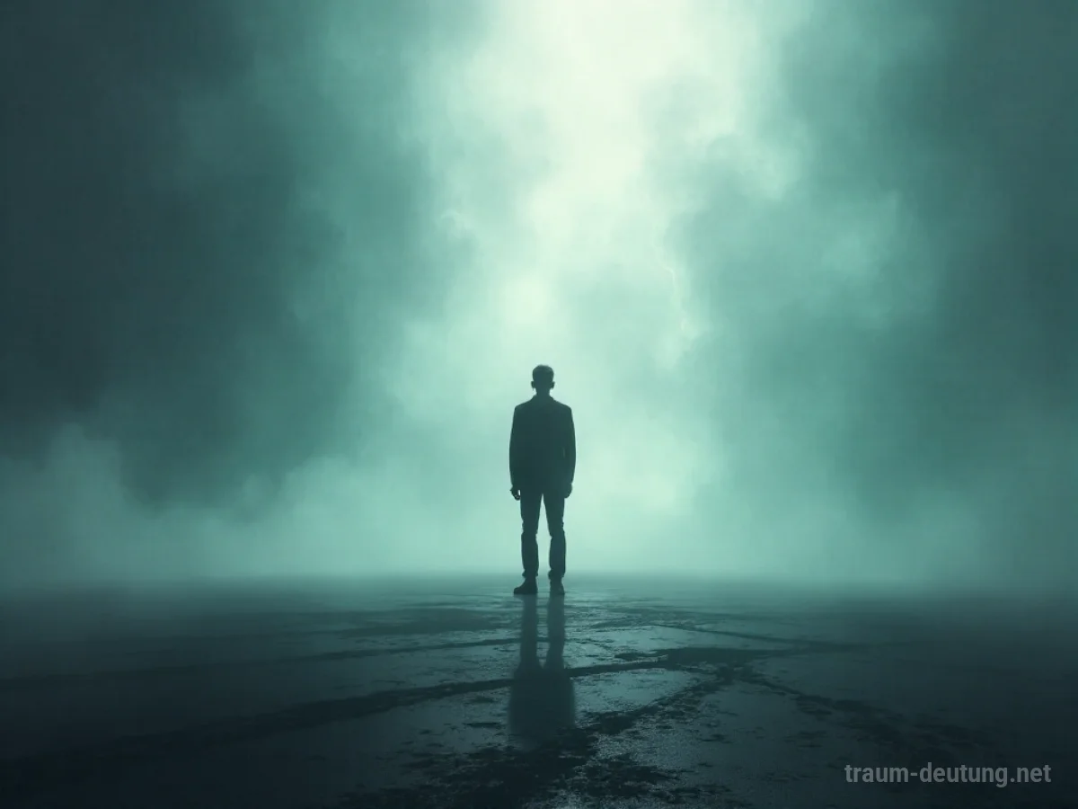 Silhouette einer Person in einem leeren Raum, umgeben von flüsternden Stimmen.