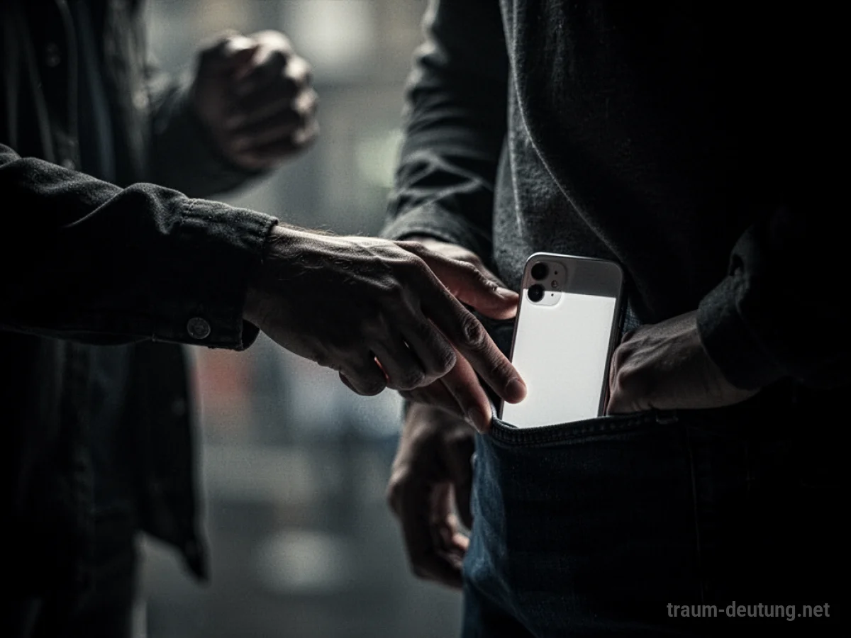 Silhouette einer Person, die einem Freund das Smartphone stiehlt