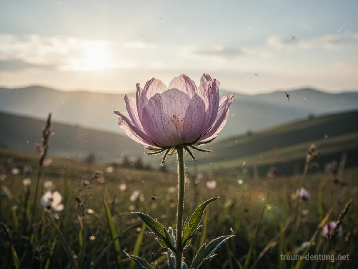 Blühende Blume in sanftem Licht als Symbol für neue Anfänge im Traum.