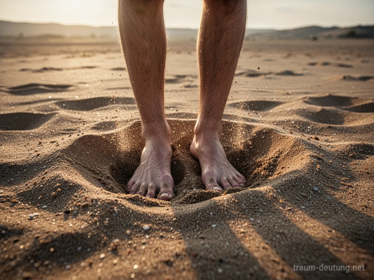 Füße versinken tief im Sand, Beine werden nach unten gezogen.