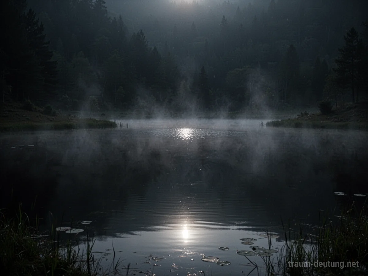 Geheimnisvoller See mit Nebel im Morgengrauen
