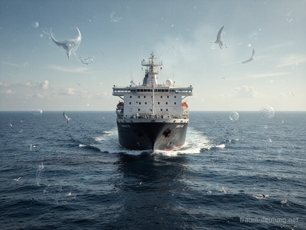 Großes Schiff auf dem offenen Meer unter klarem Himmel