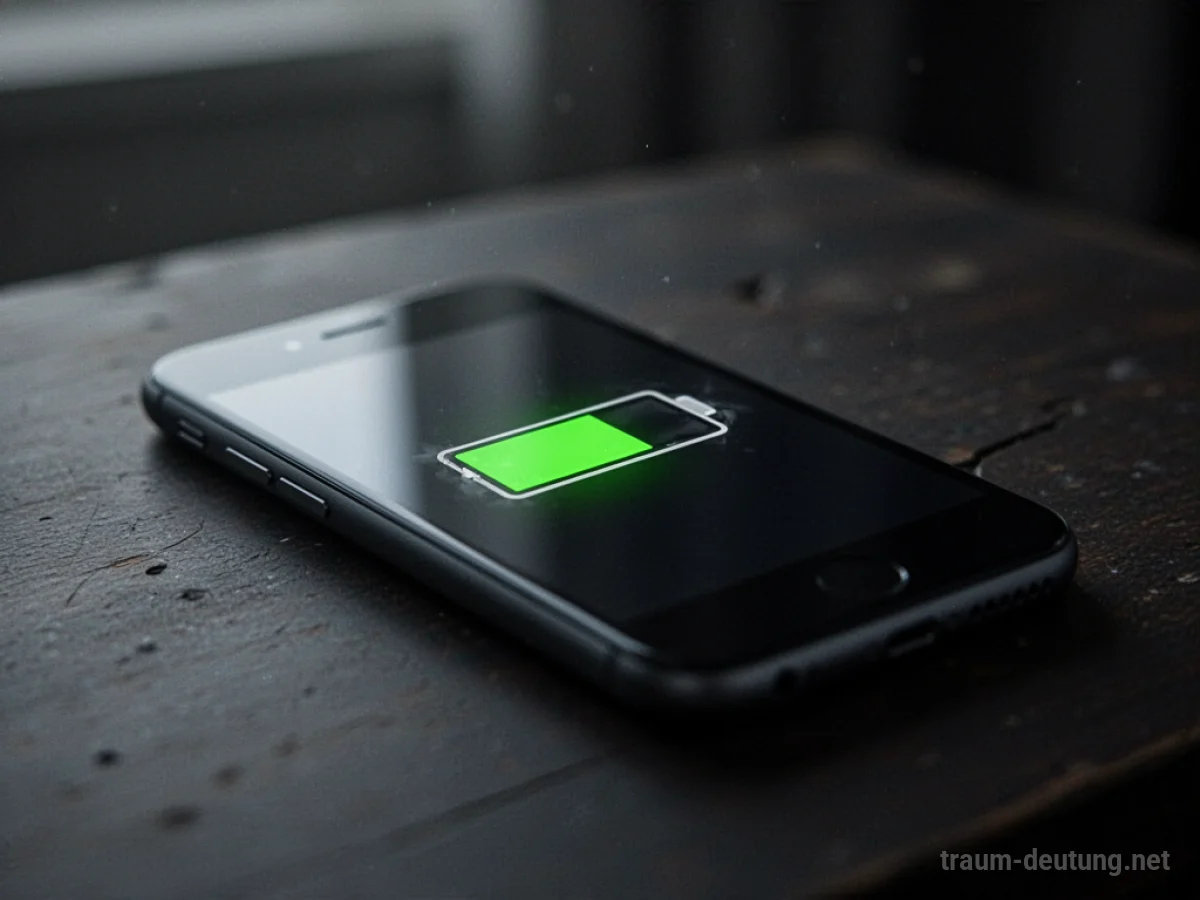 Smartphone mit leerem Akku auf dunklem Hintergrund