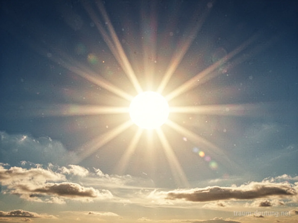 Eine strahlende, helle Sonne am klaren blauen Himmel.