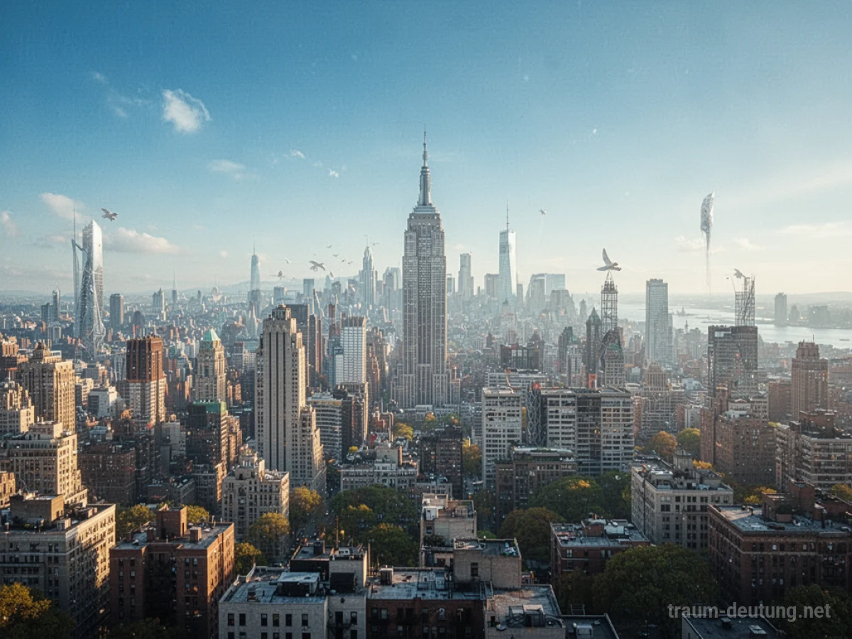 Eine strahlende Stadt im Sonnenschein aus der Ferne betrachtet.