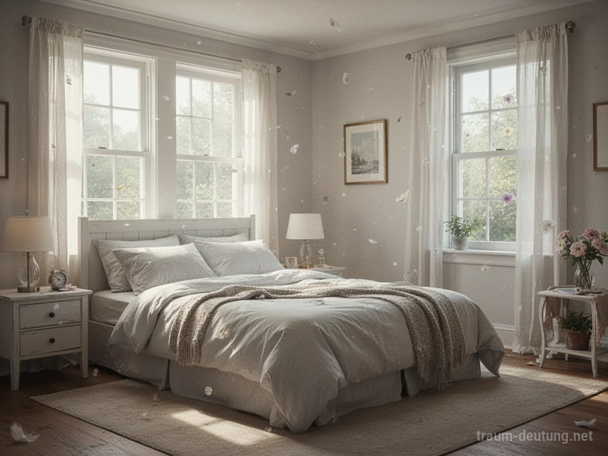 Helles Schlafzimmer mit Sonnenschein, das Ruhe und Klarheit symbolisiert.