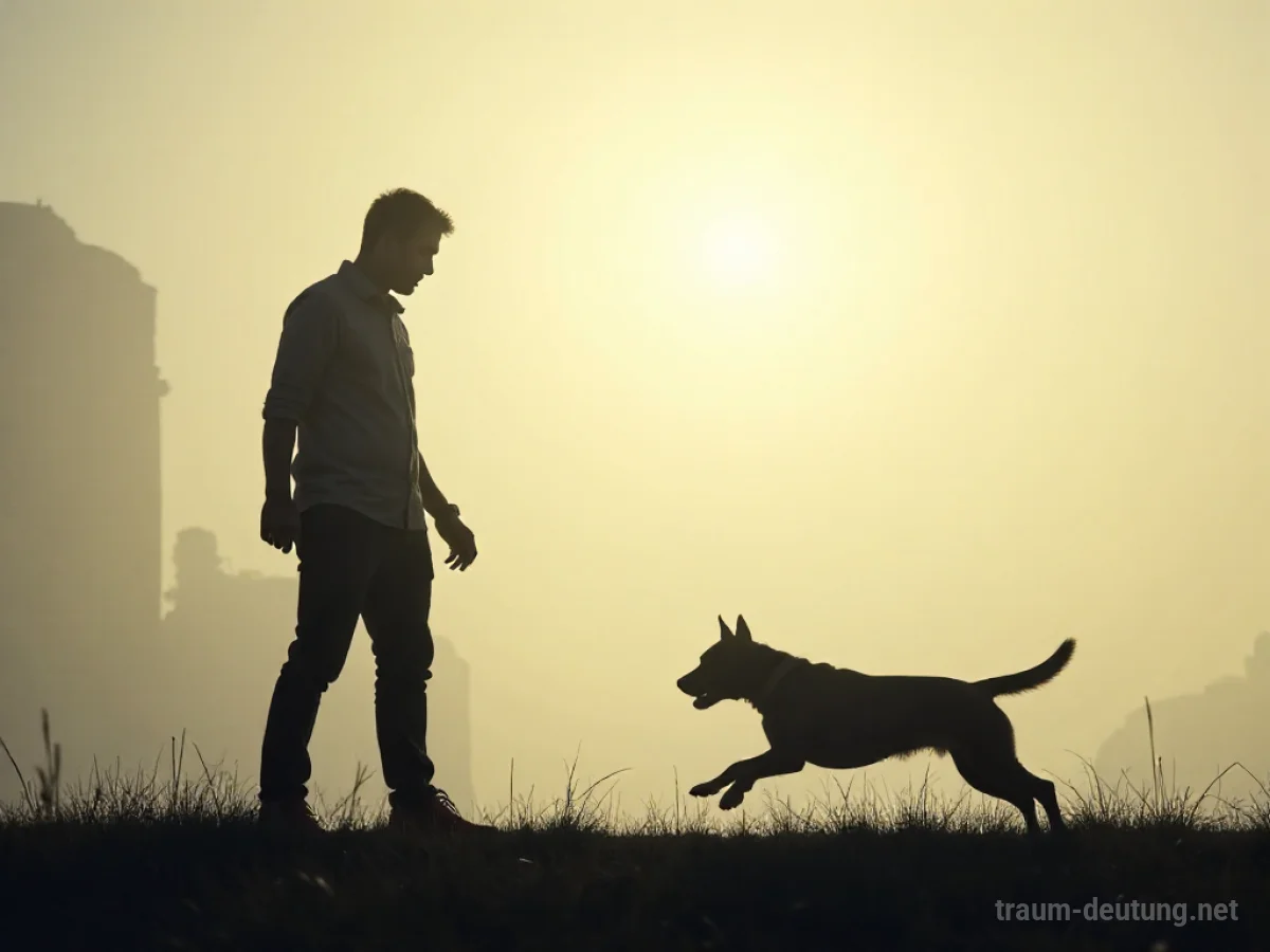 Silhouette eines Hundes, der im Traum auf eine Person zustürmt
