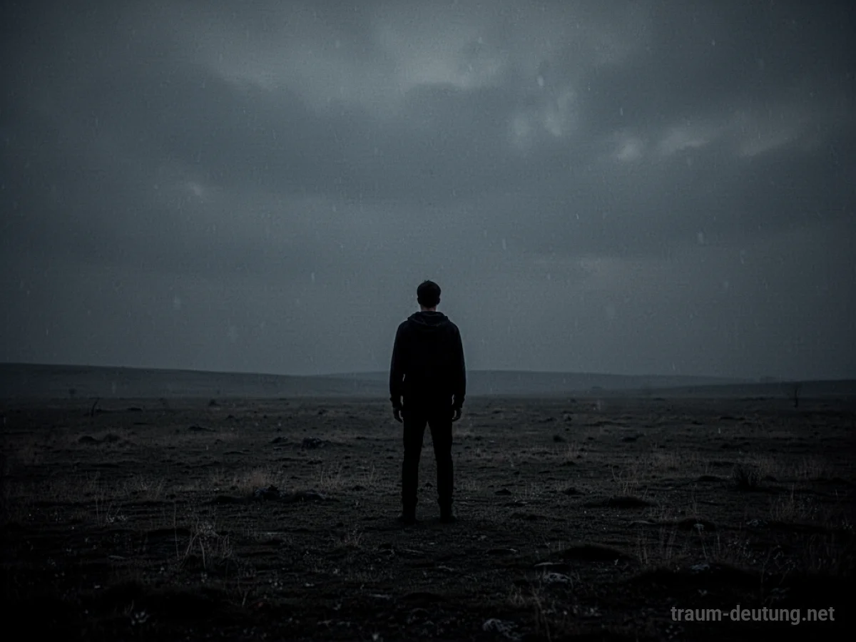 Silhouette einer Person als Schatten in einer dunklen, leeren Landschaft
