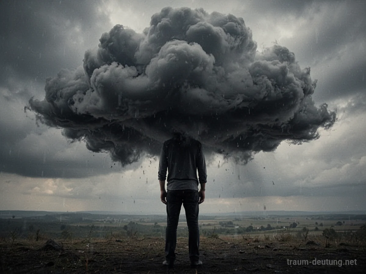 Eine Person steht unter einer dunklen, drückenden Wolke, die auf ihre Schultern lastet.