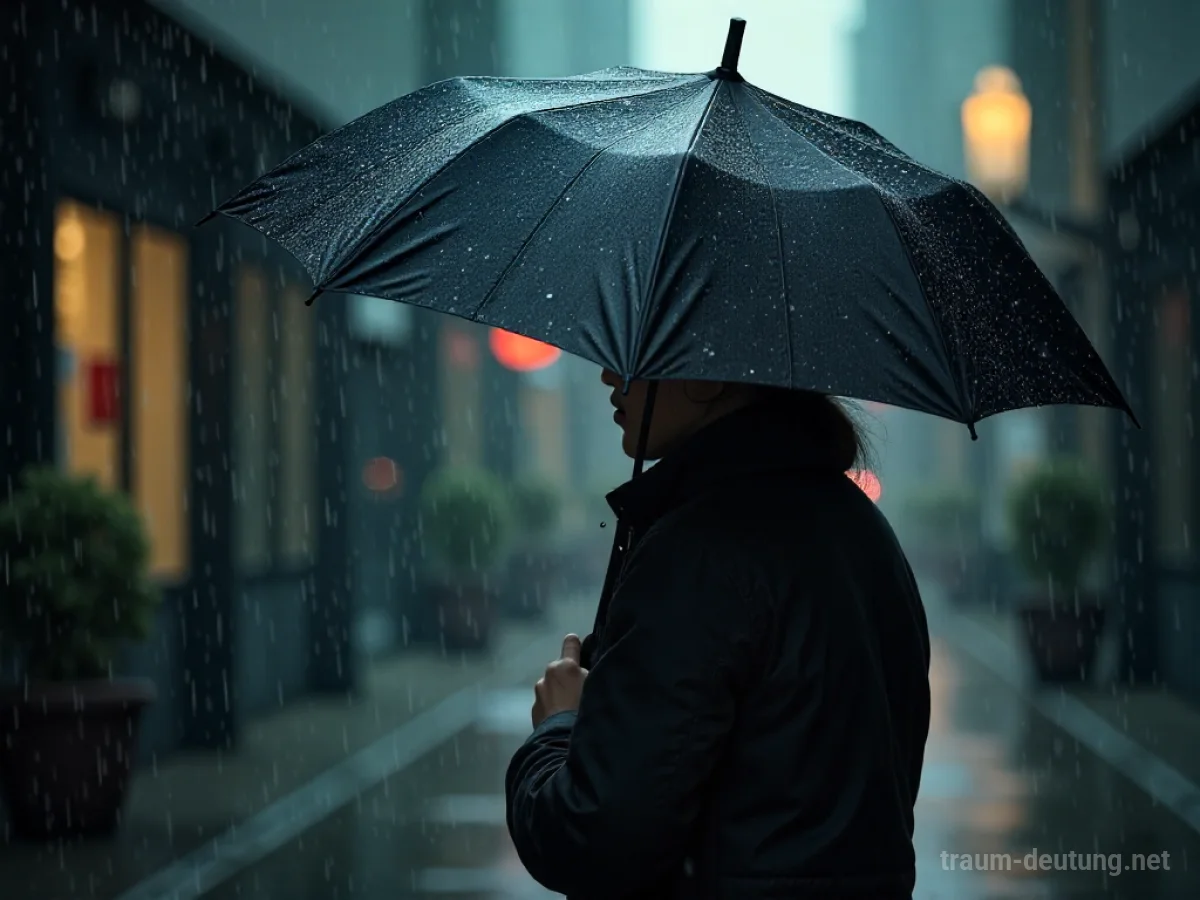 Person hält einen großen Schirm, um sich vor leichtem Regen zu schützen