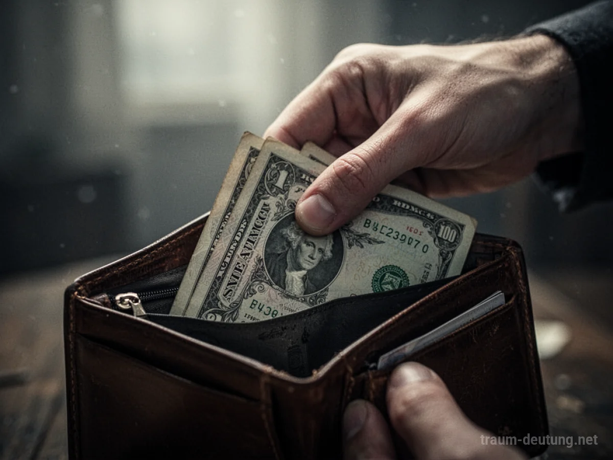 Hand stiehlt Geld aus einer Geldbörse