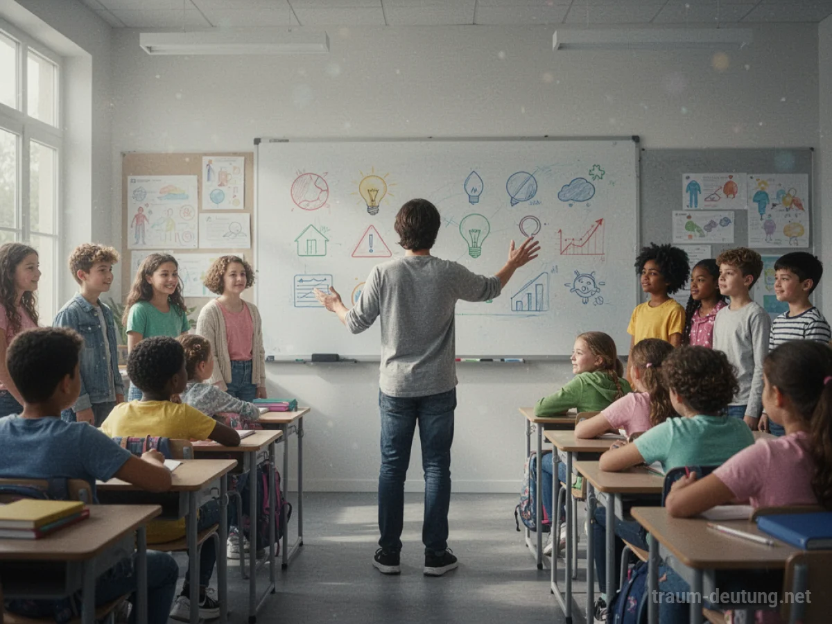 Person unterrichtet eine Gruppe von Studenten in einem hellen Klassenzimmer.