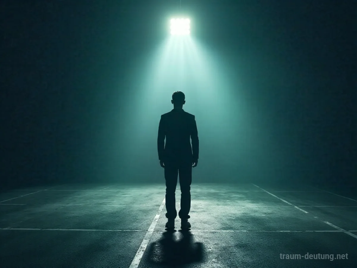 Silhouette einer Person, die auf einem leeren Übungsplatz Aufstellung nimmt.