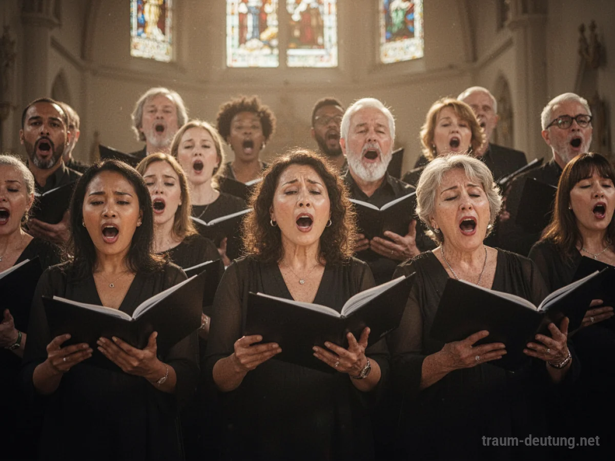 Eine Gruppe von Menschen singt gemeinsam in einem Chor.