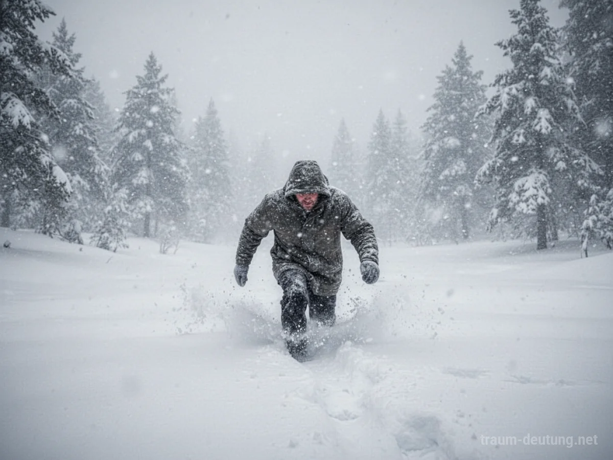 Eine Person kämpft sich durch tiefen Schnee.