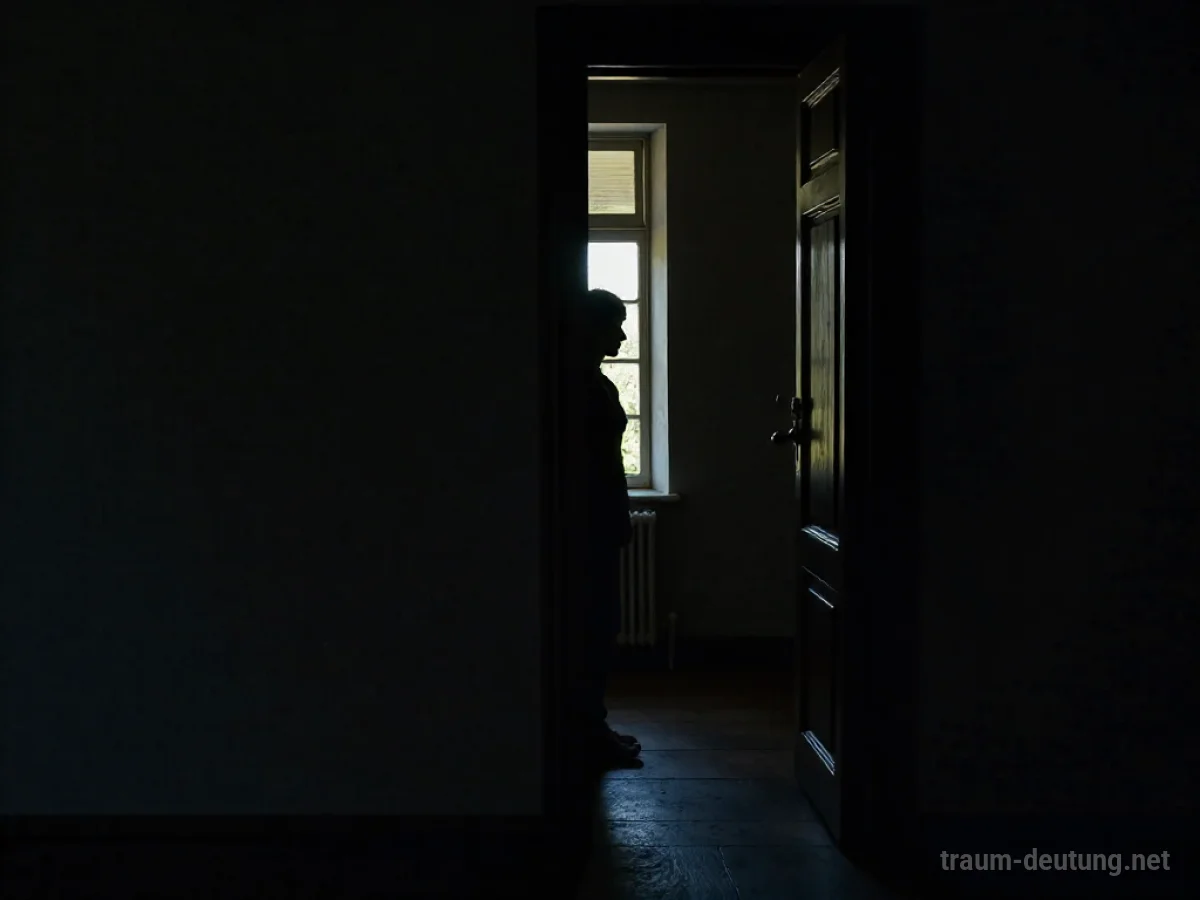 Silhouette einer Person im Dunkeln hinter einer leicht geöffneten Schranktür
