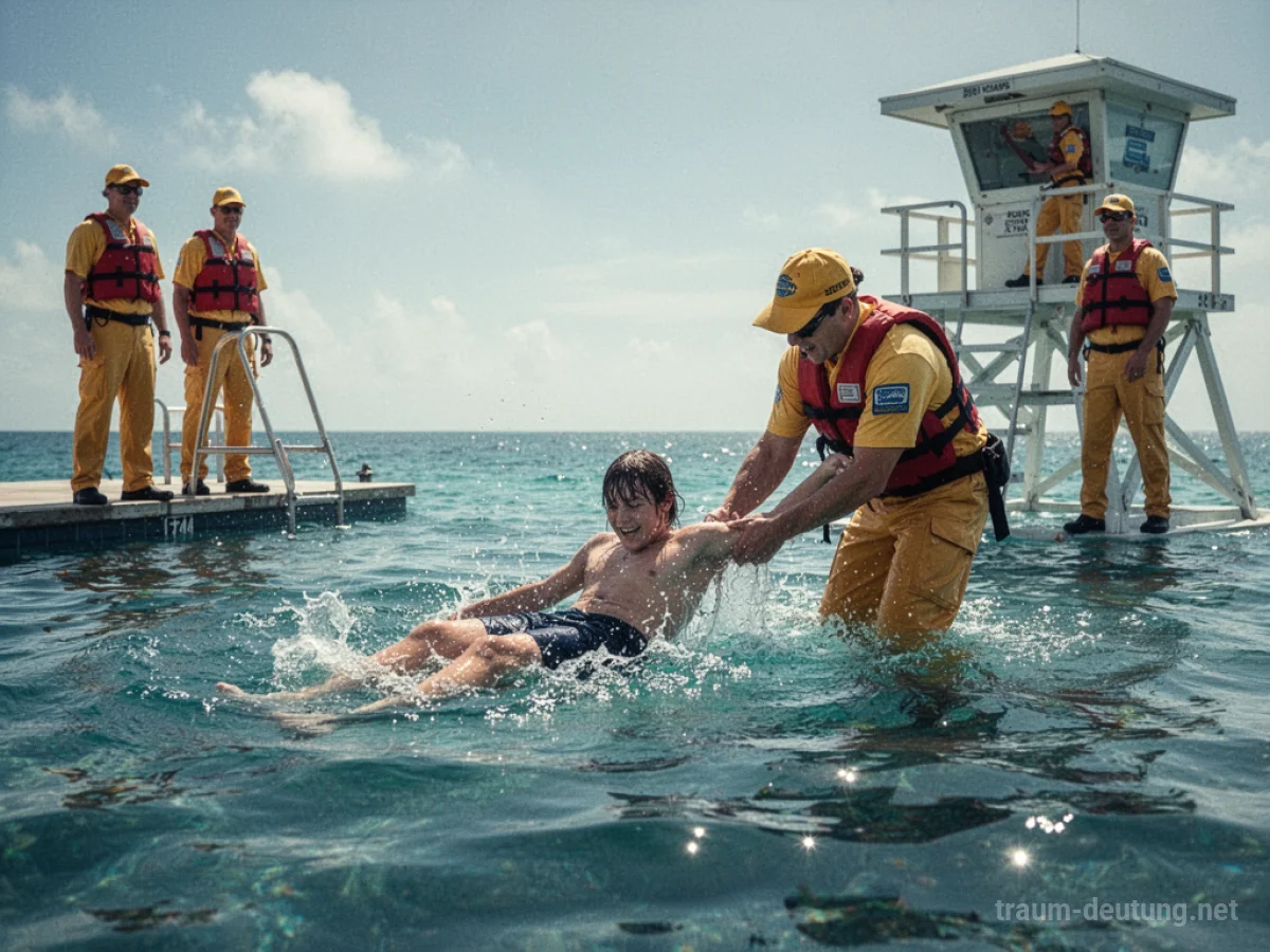 Rettungsschwimmer zieht Person aus einem Schwimmbad