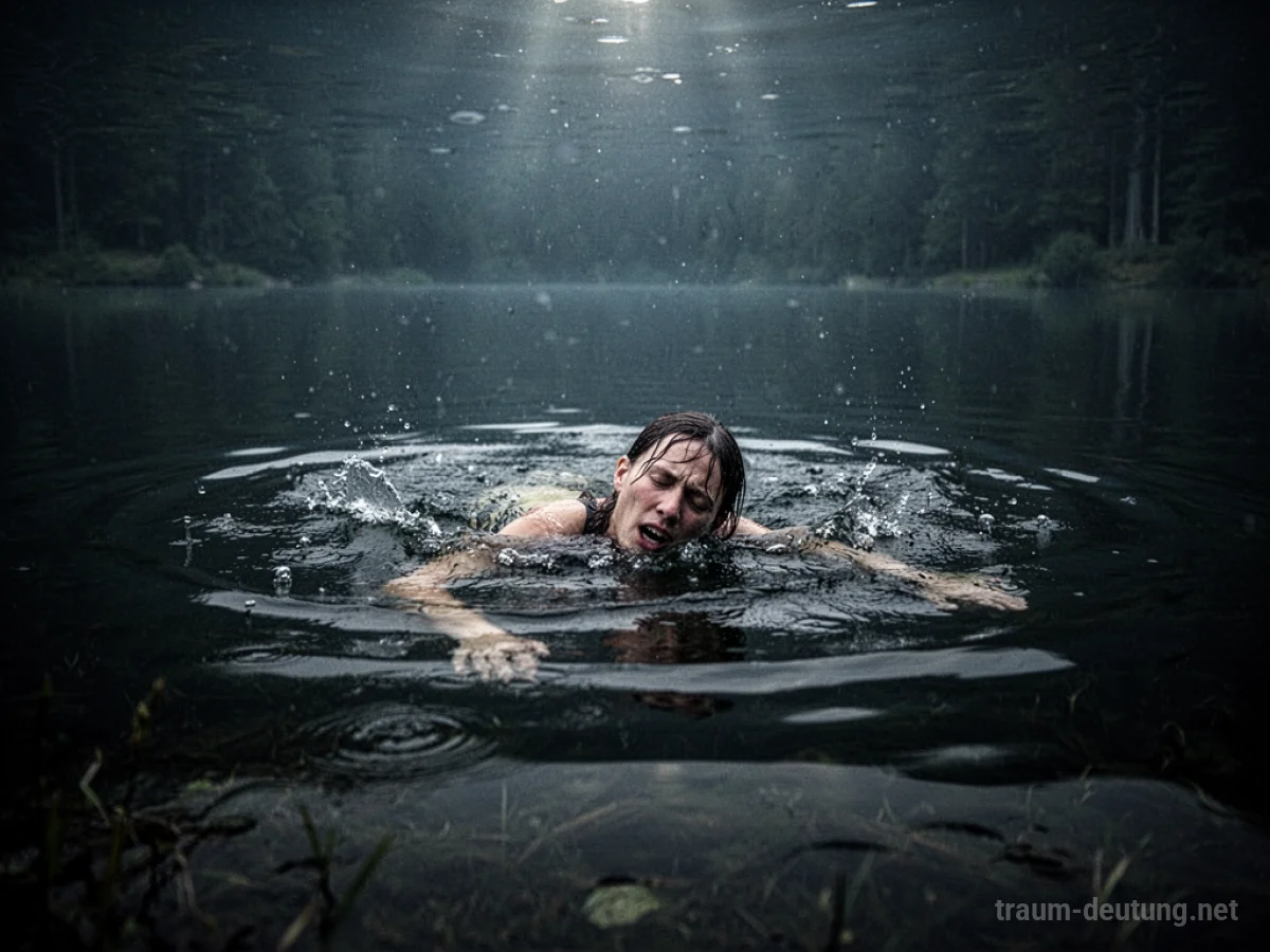 Person kämpft ums Überleben im tiefen See, Wasser umgibt sie.