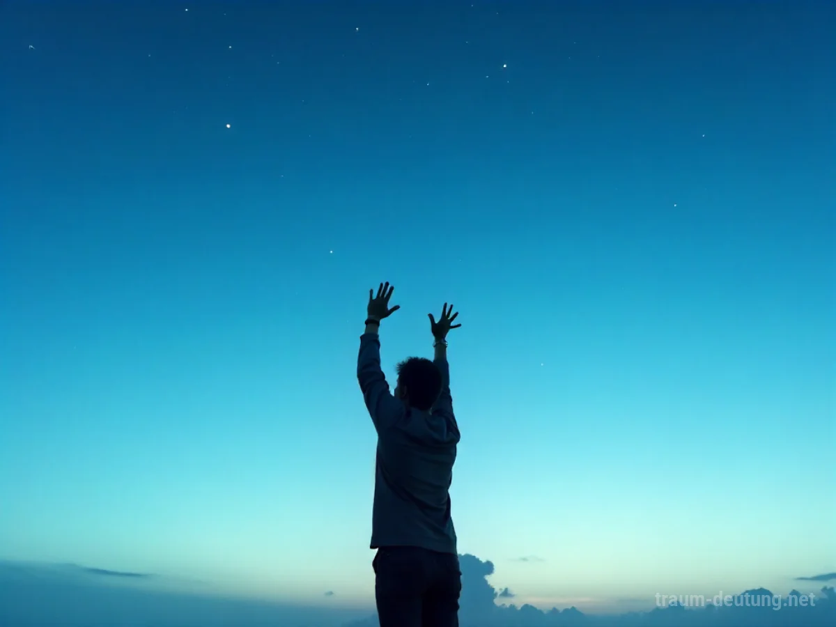 Silhouette einer Person, die im Traum in den Himmel schießt.