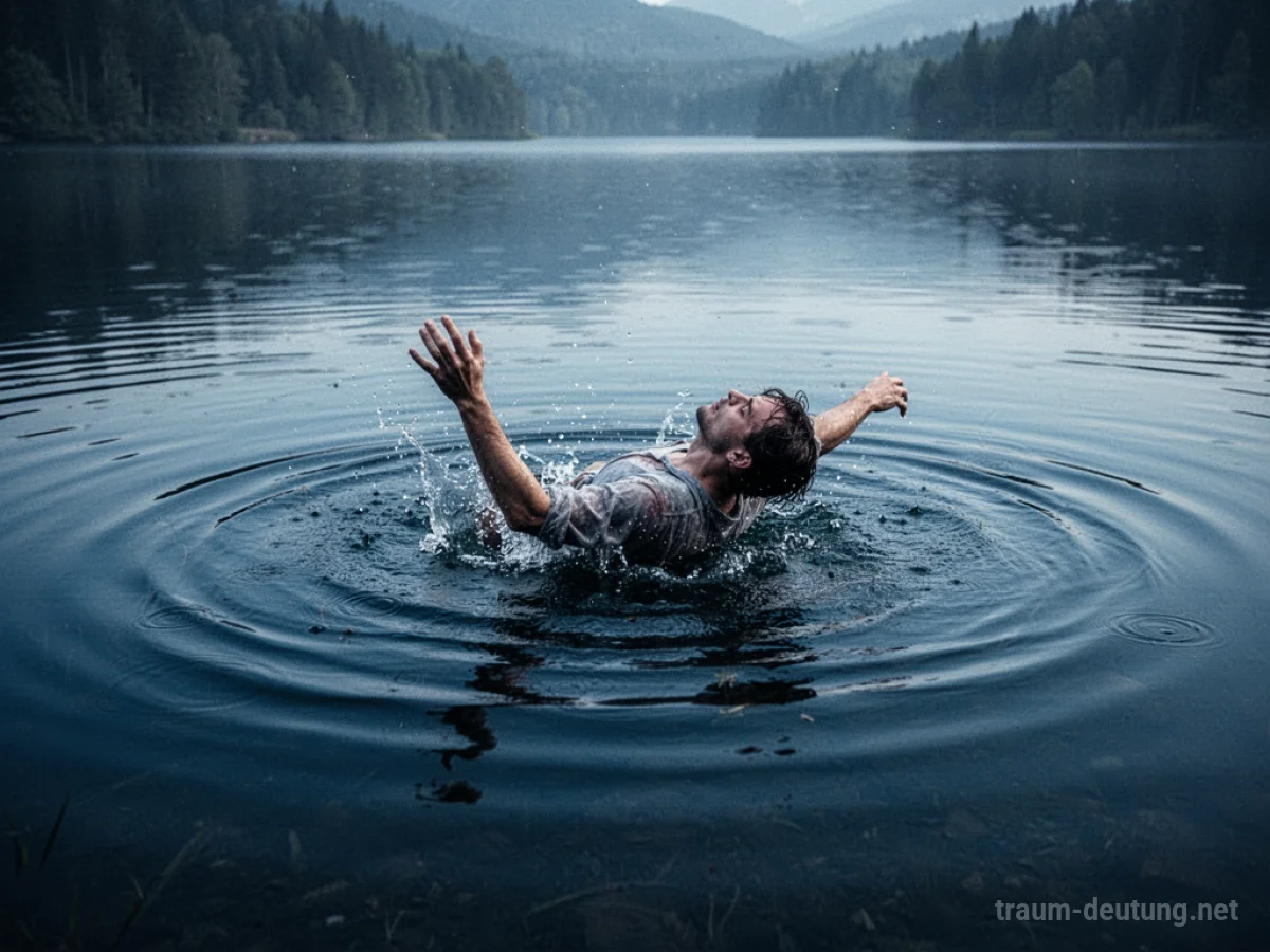 Person fällt in einen tiefblauen See