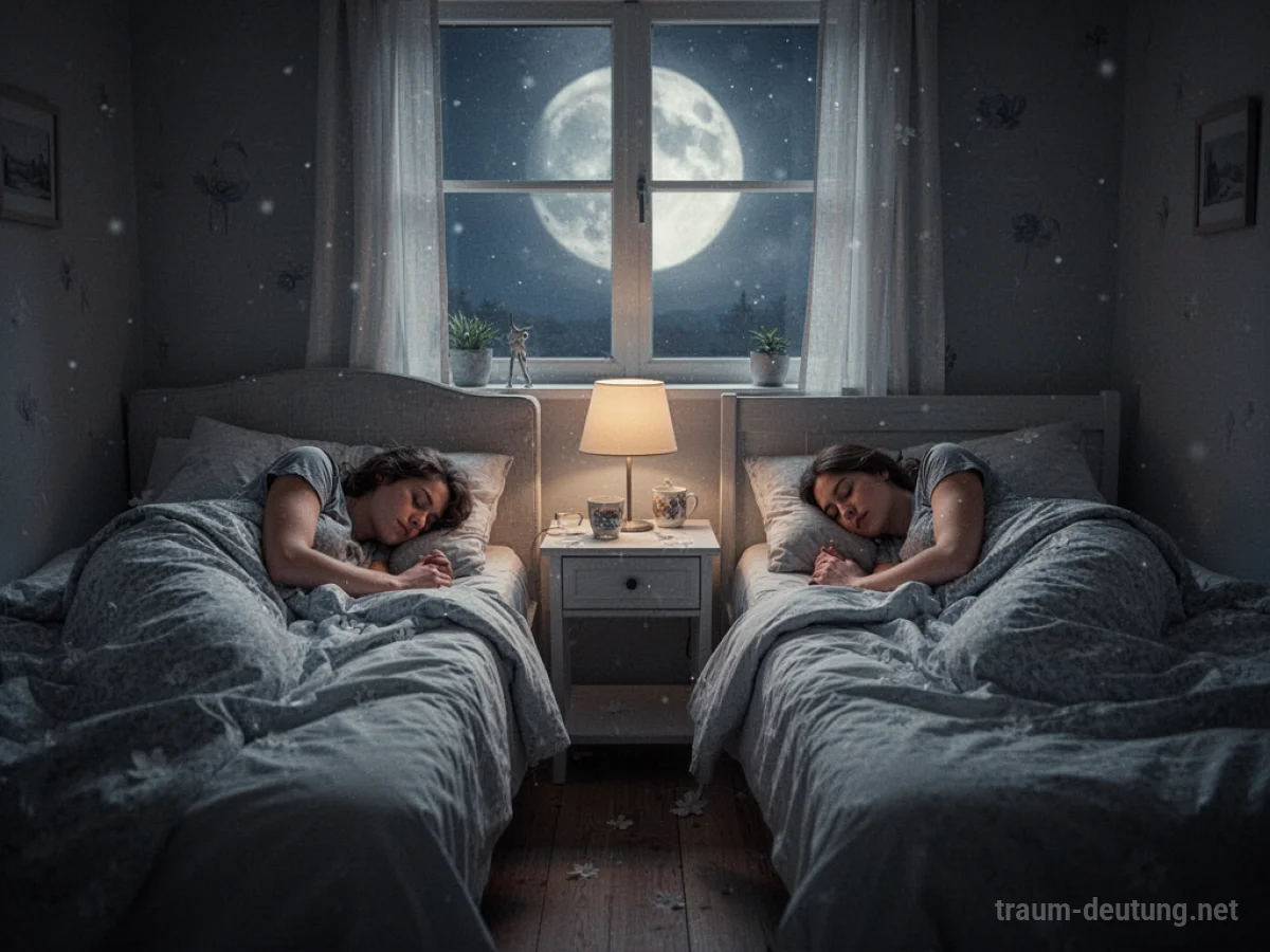 Zwei Personen schlafen friedlich in getrennten Betten in einem abgedunkelten Schlafzimmer.