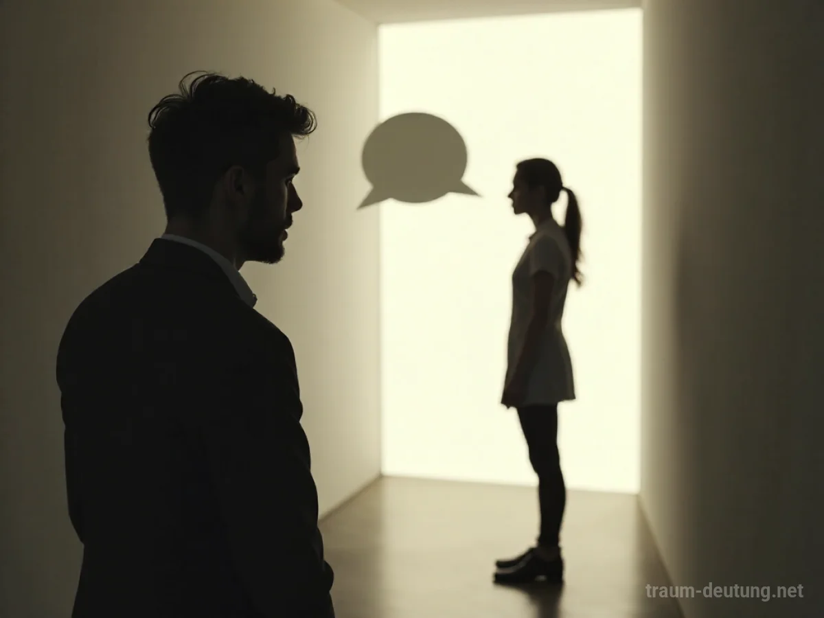Silhouette einer Person, die zu einer anderen spricht, mit abstrakten Sprechblasen.