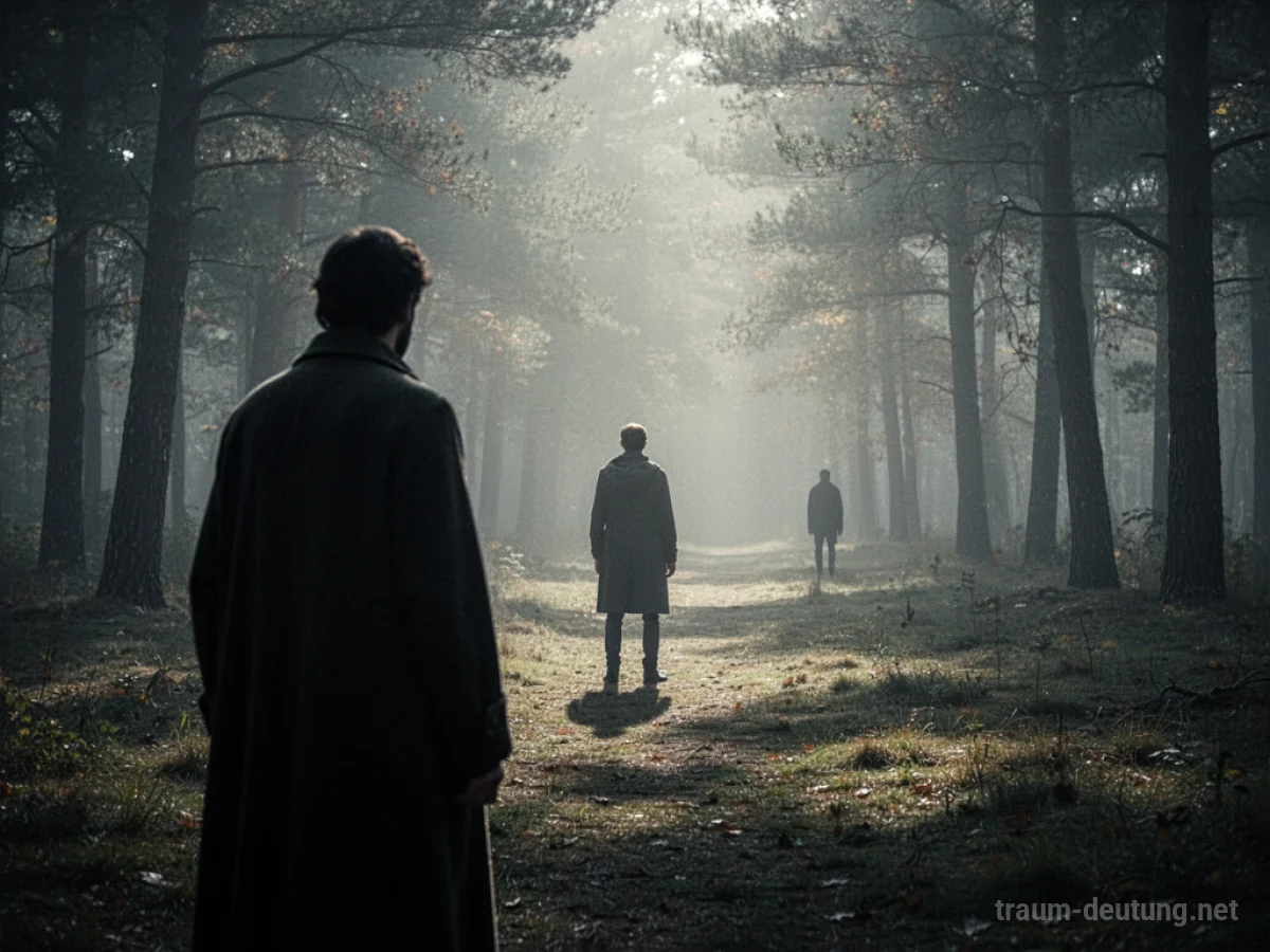 Silhouetten von zwei Personen, eine sucht die andere im Nebel