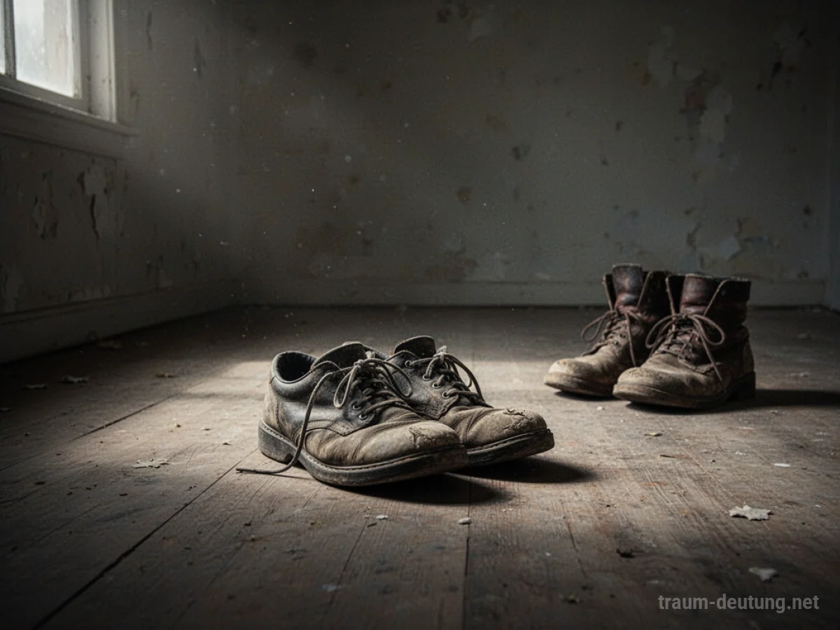 Zwei Paar Schuhe stehen in einem leeren Raum, eines davon wirkt wie das der träumenden Person.