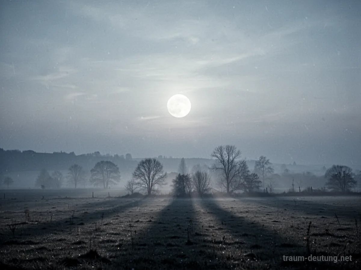 Eine blasse, ferne Sonne am kühlen Himmel mit diffusen Schatten.