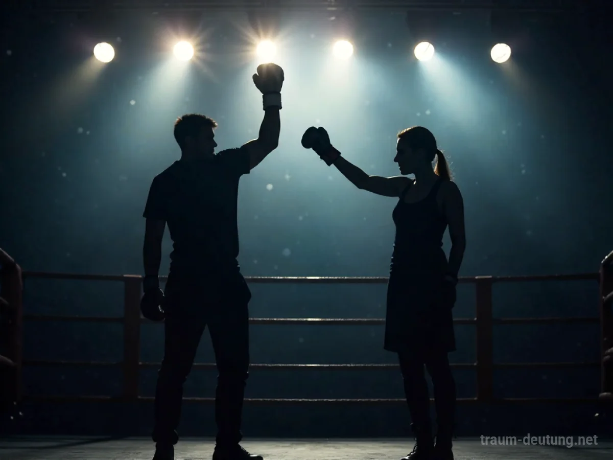 Silhouette einer Person, die im Kampf triumphiert, mit erhobener Hand