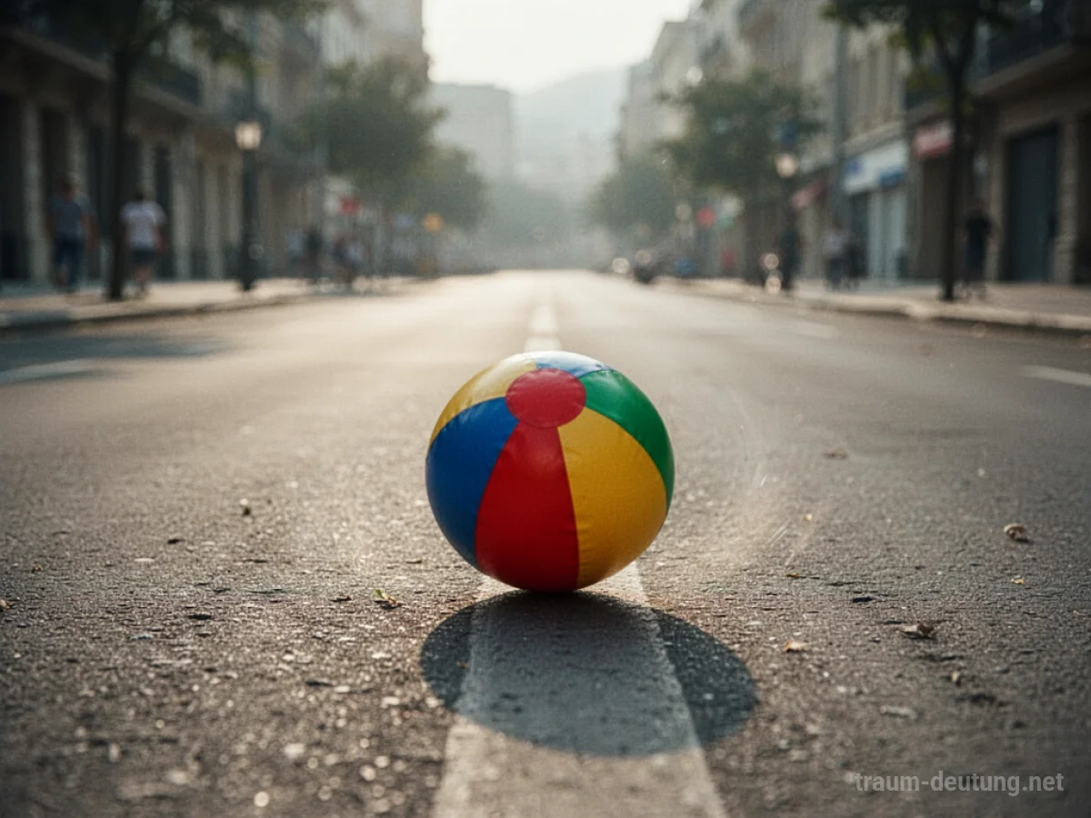 Ein Kinderspielzeug rollt auf eine leere Straße.
