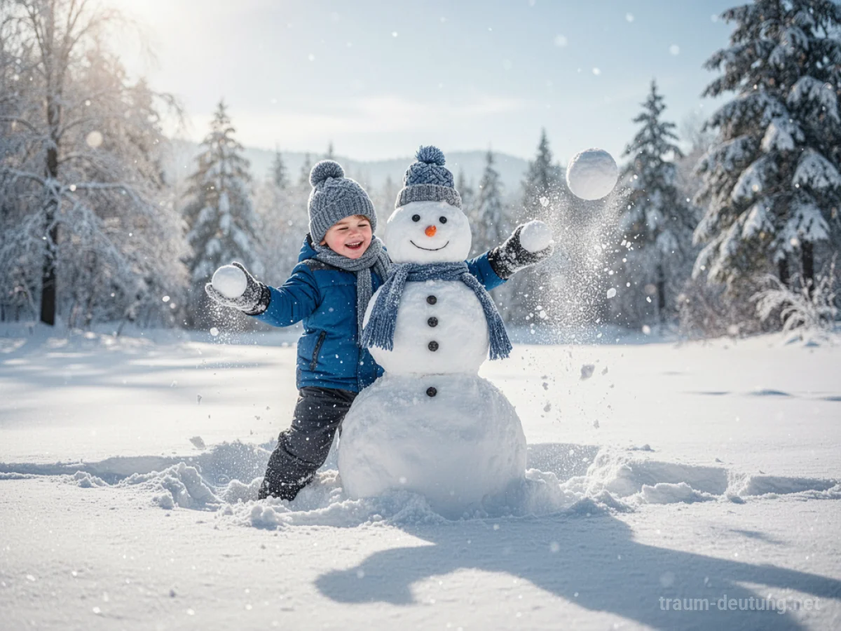 Kind spielt fröhlich im Schnee an einem sonnigen Wintertag