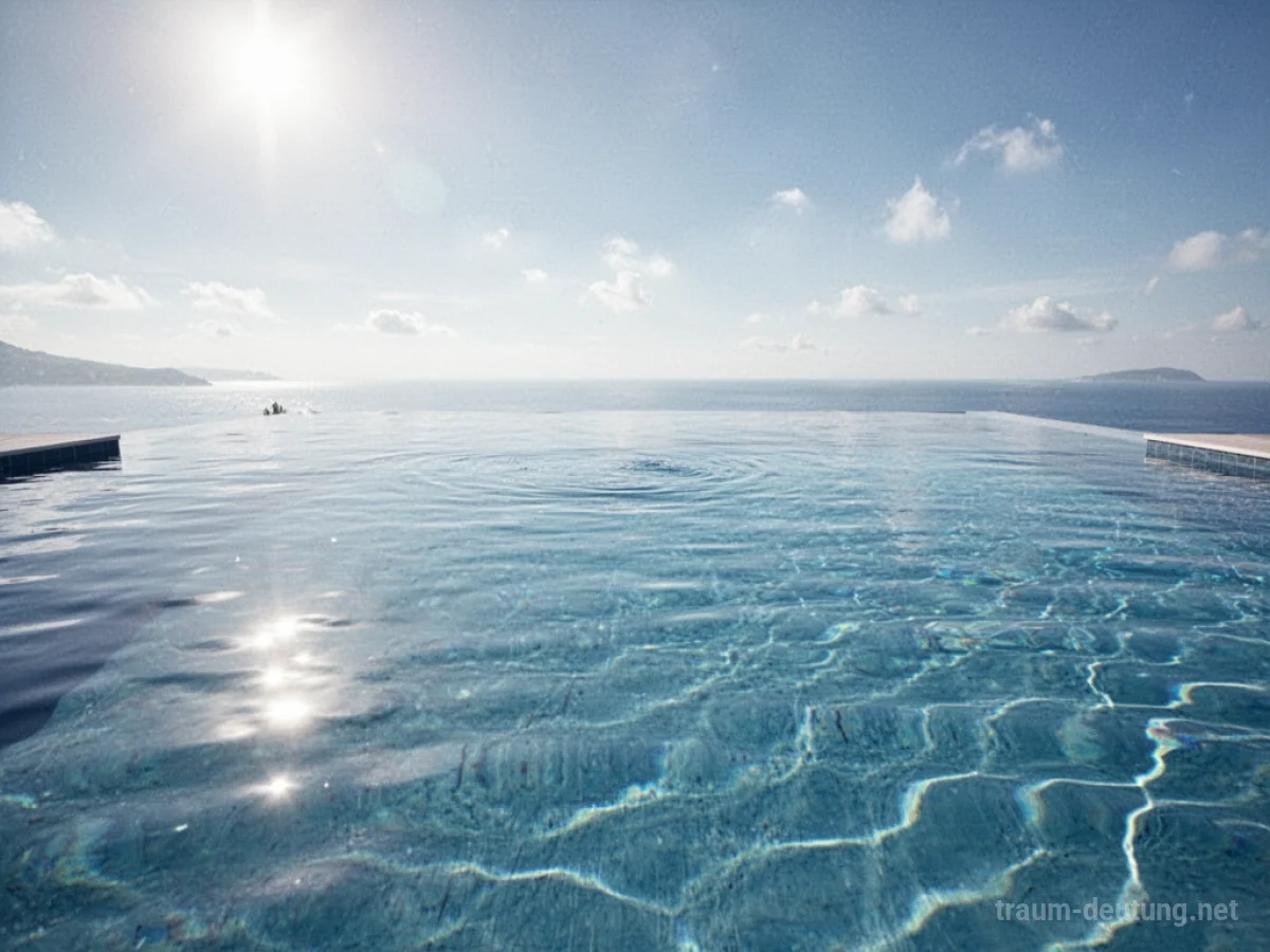 Ein makelloses Schwimmbad mit klarem, blauem Wasser unter strahlendem Sonnenschein.