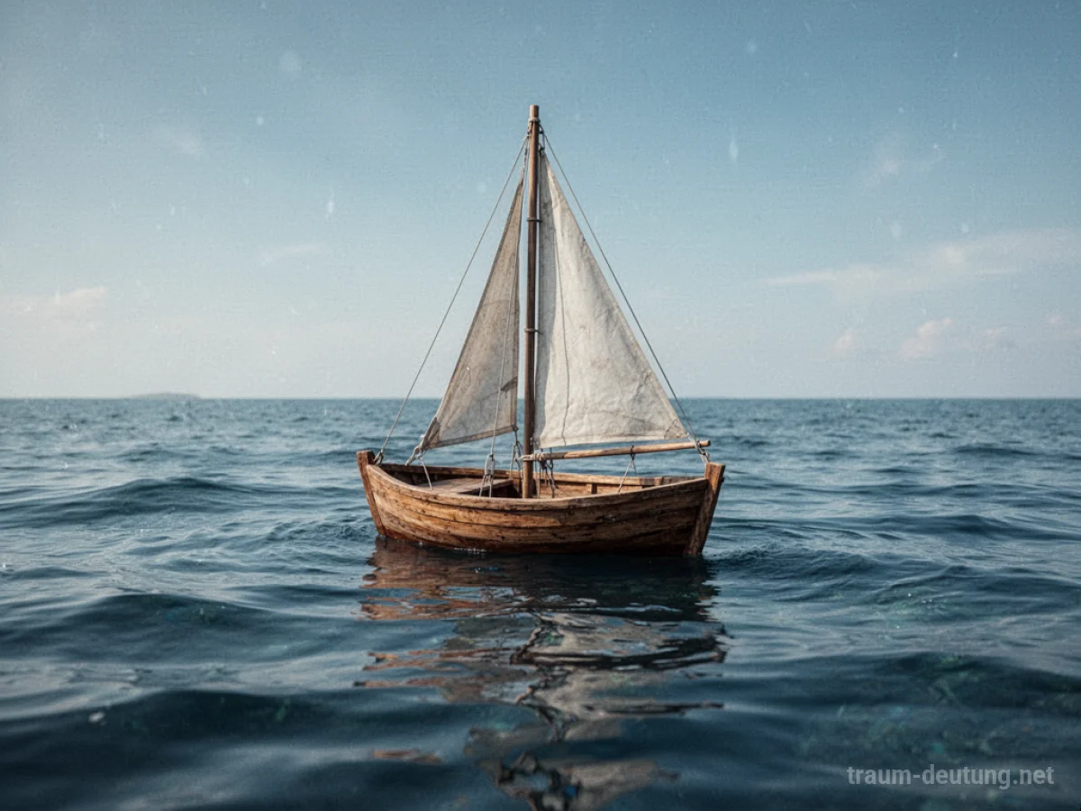 Ein kleines Segelboot auf ruhigem Wasser.