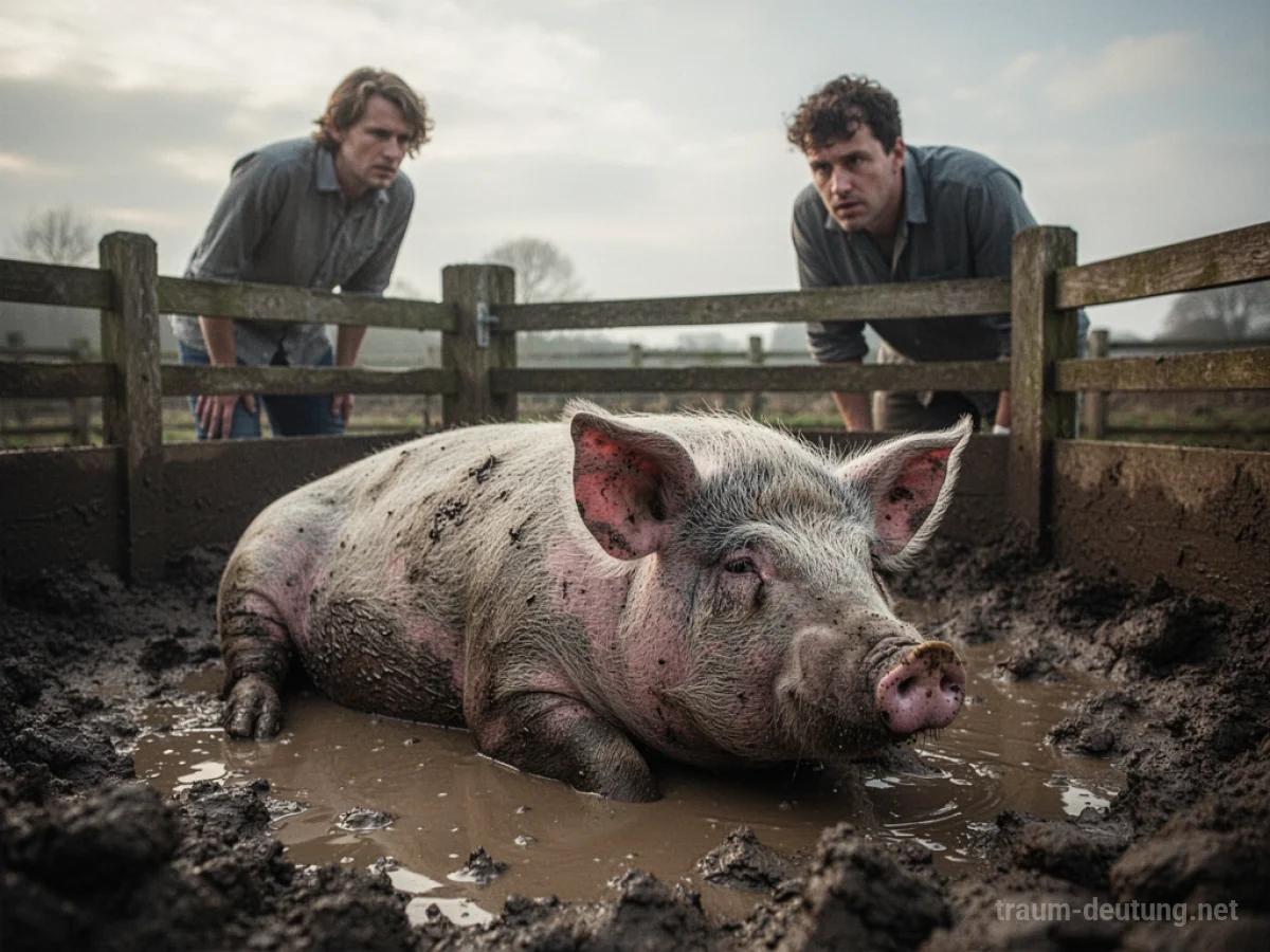 Ein krankes Schwein liegt in einem schlammigen Gehege.