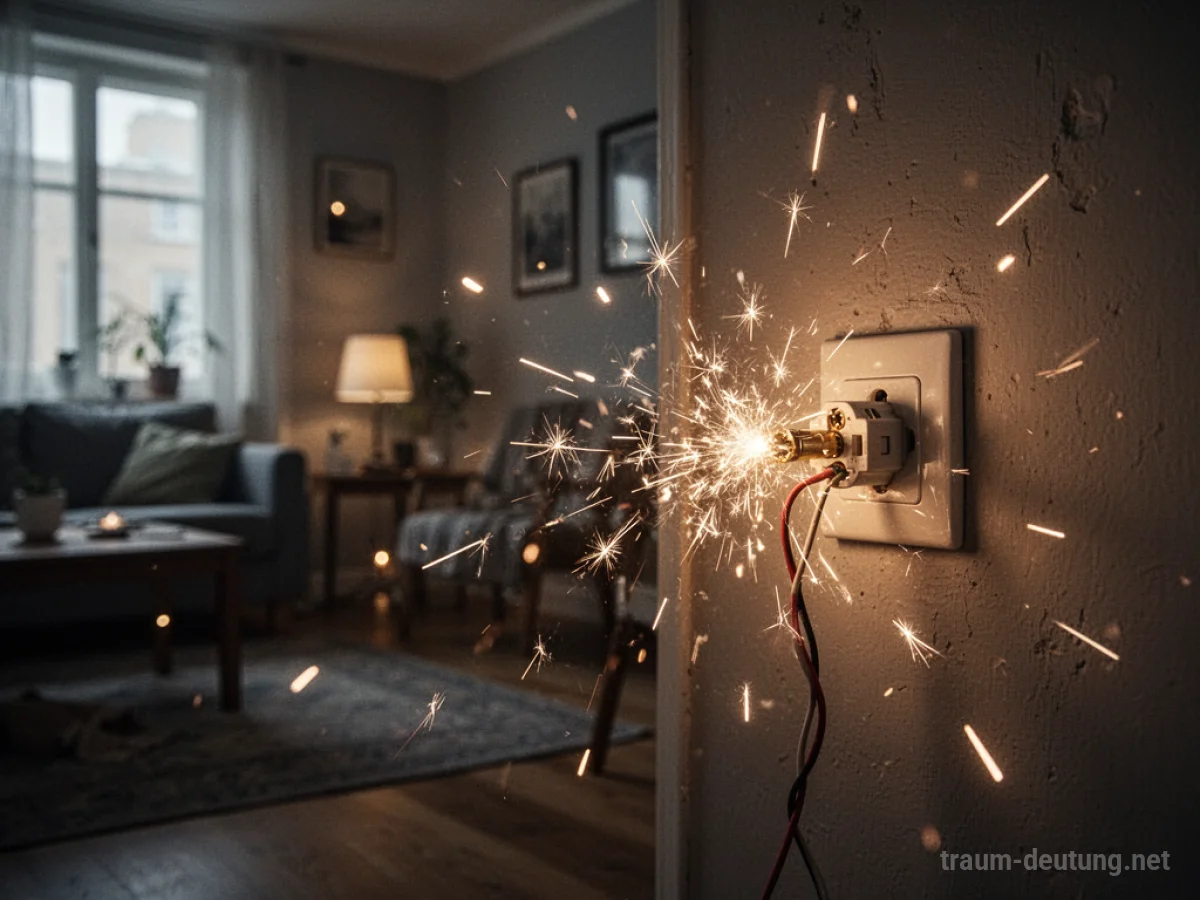 Elektrischer Kurzschluss in einer dunklen Wohnung mit Funkenflug.
