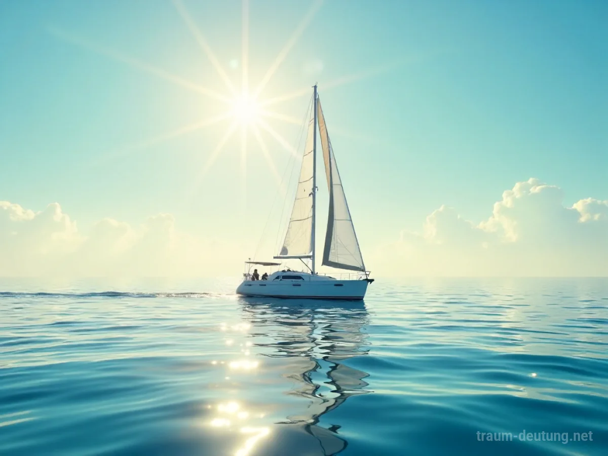 Ein Segelboot gleitet ruhig über ruhiges, blaues Wasser unter einem klaren Himmel.