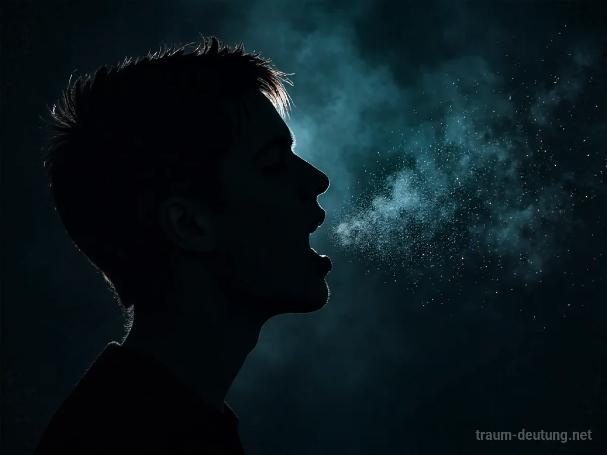 Silhouette einer Person mit offenem Mund, aus dem Schallwellen dringen