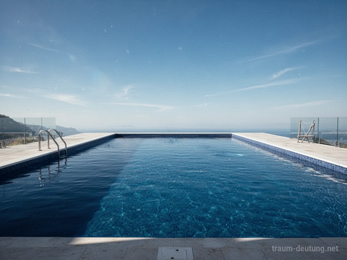 Ein leeres Schwimmbad mit klarem blauem Wasser unter einem sonnigen Himmel