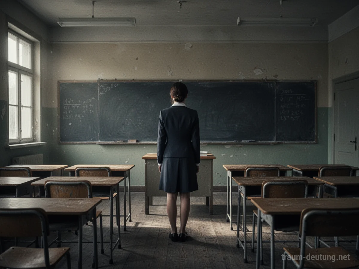 Lehrer steht allein in einem leeren Klassenzimmer.