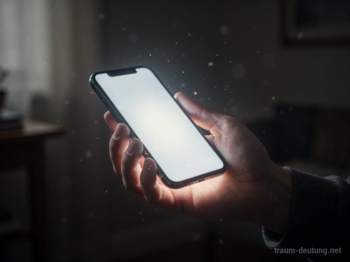 Leuchtendes Smartphone in einer Hand, das sanftes Licht ausstrahlt.