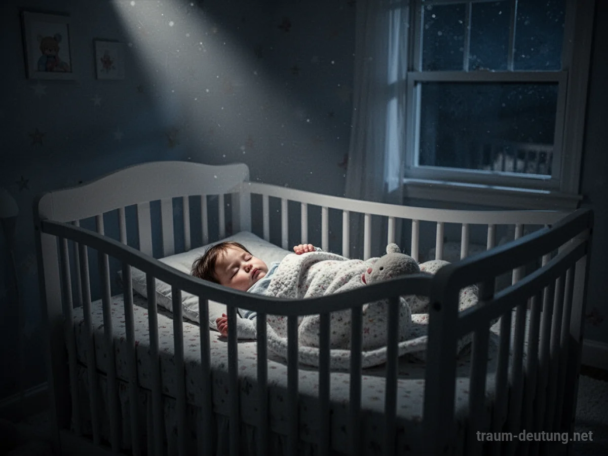 Ein schlafender Sohn in einem ruhigen Kinderzimmer im Mondlicht