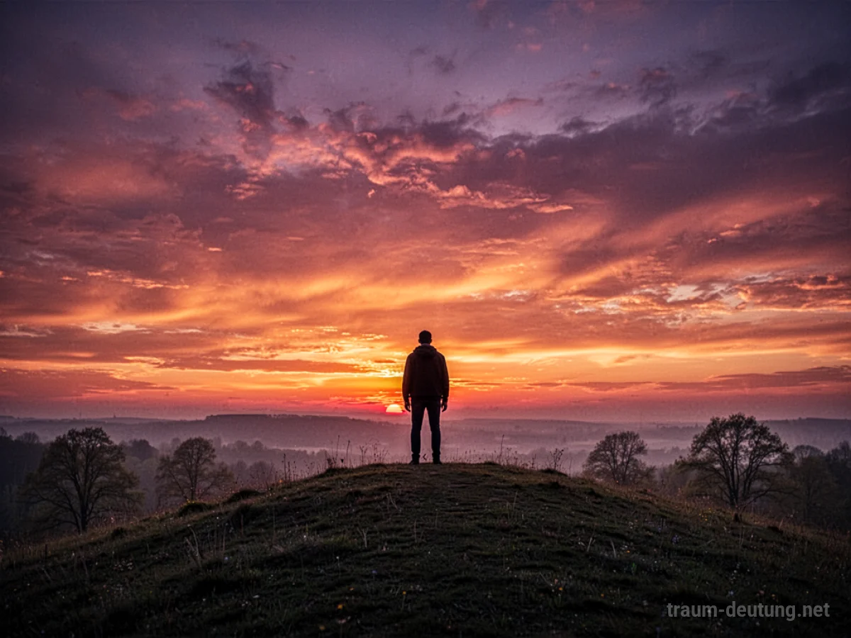 Silhouette einer Person vor einem melancholischen Sonnenuntergang