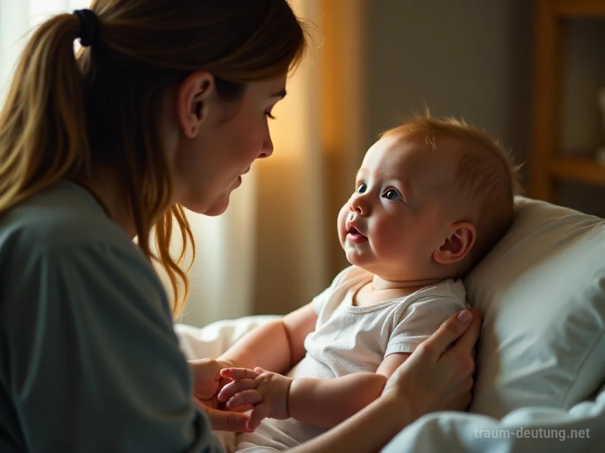 Eine Person spricht sanft mit einem Baby.