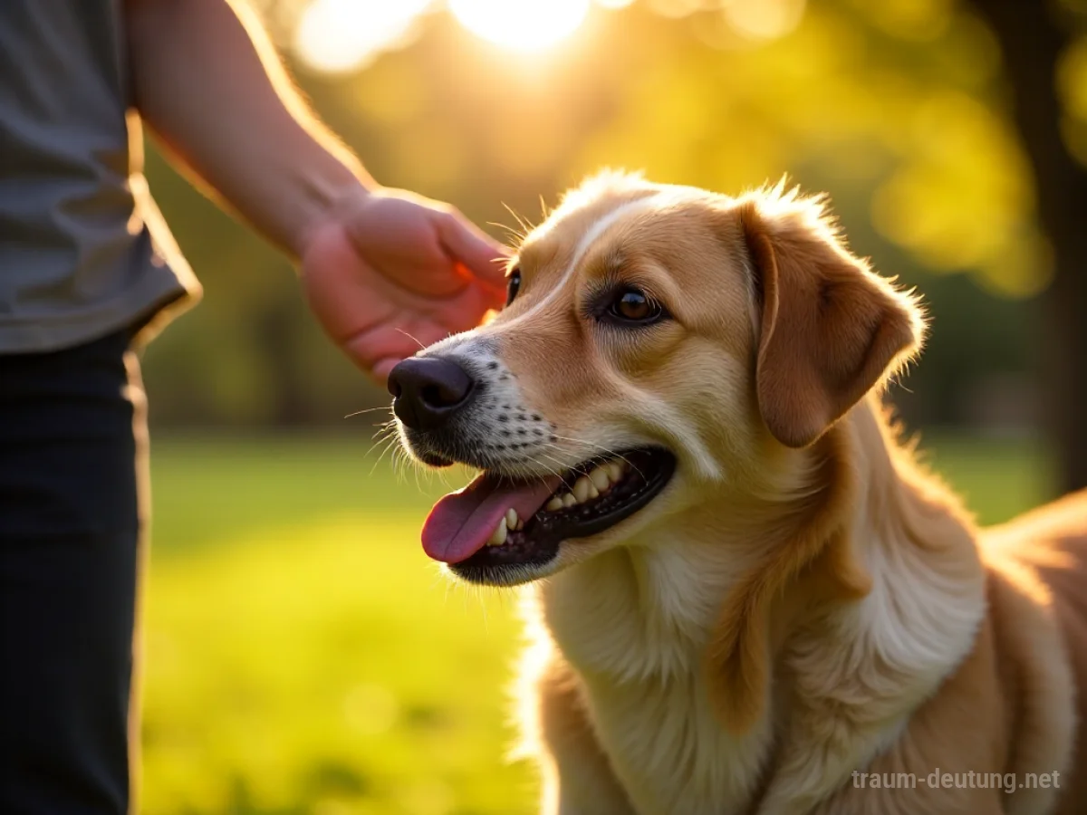 Hand streichelt freundlichen Hund im Park