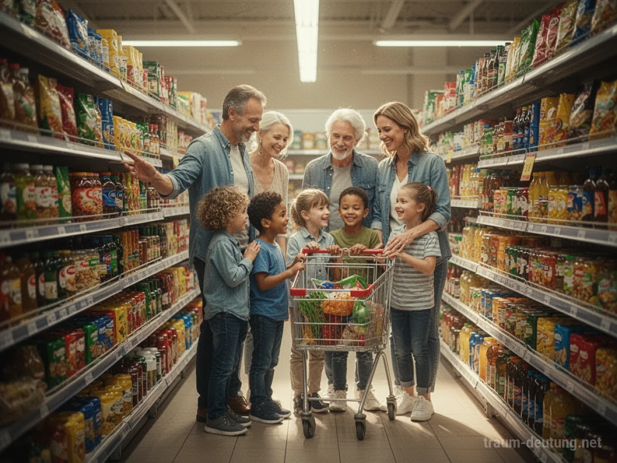 Familie kauft gemeinsam im Supermarkt ein