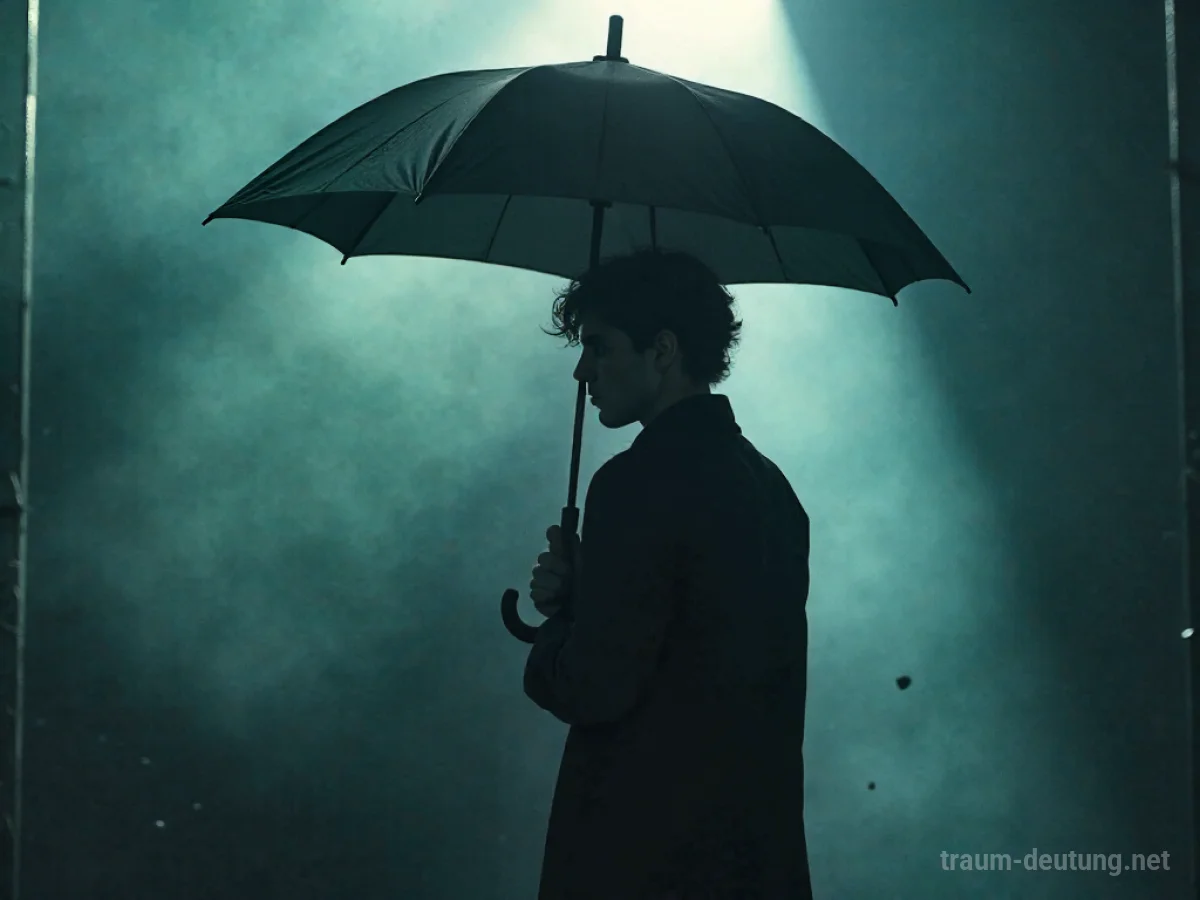 Silhouette einer Person, die einen Schirm bedrohlich hält.