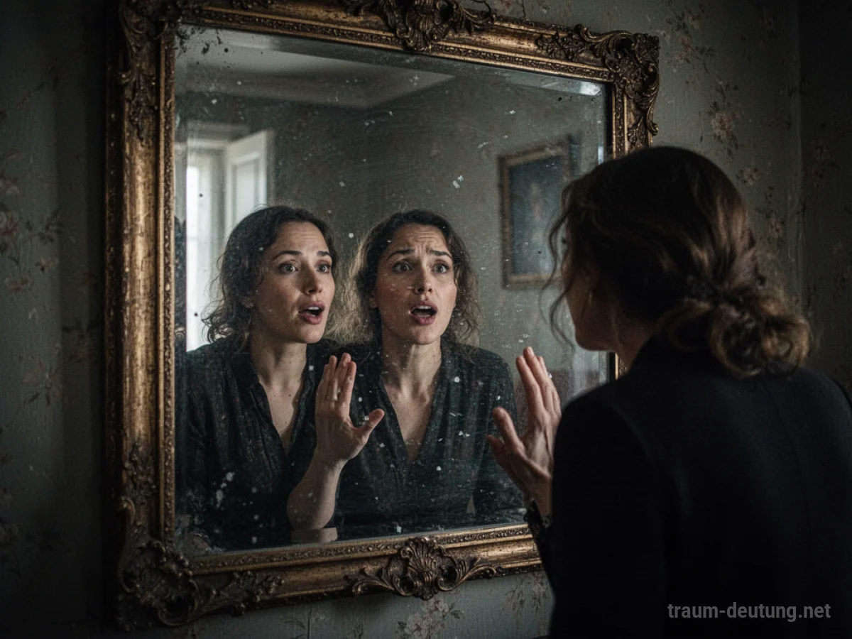 Person spricht zu ihrem Spiegelbild in einem dunklen Raum